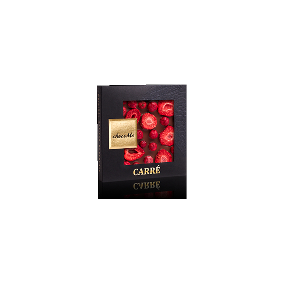 Choco Me Carré (50G110) - liofilizált eperrel, pirosribizlivel szórt tejcsokoládé - 50 g